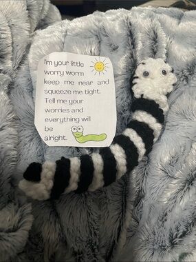 Handmade Black and White Striped Worry Worm Plush - Comfort Toy